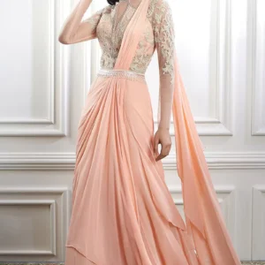 Georgette Salmon Peach Indo-Western Saree
