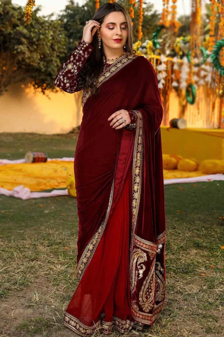 dark-maroon-velvet-embroidered-pakistani-wedding-saree-sarv122908-1