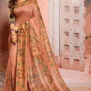 Dusty Peach Raw Silk Saree With Raw Silk Blouse
